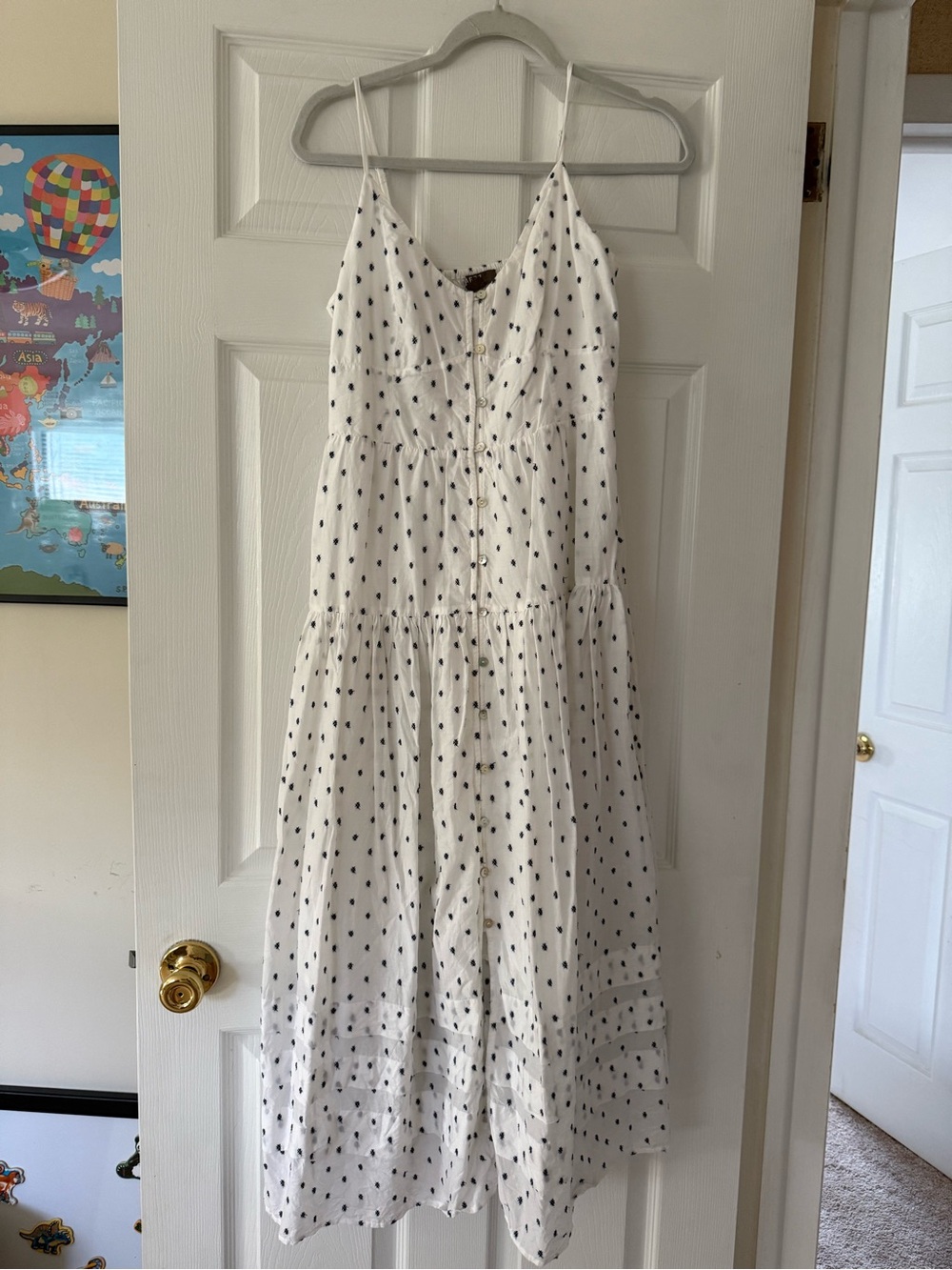 New AE77 White Spotted Midi Sundress with Buttons